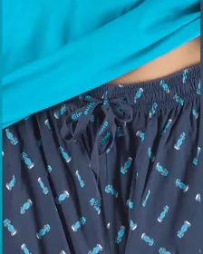 GINA pánské pyžamo dlouhé pánské, šité, s potiskem Pyžama 2023 79147P - lékořice tyrkysová L