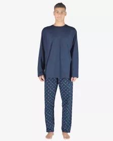 GINA pánské pyžamo dlouhé pánské, šité, s potiskem Pyžama 2023 79147P - lékořice tyrkysová L