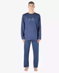GINA pánské pyžamo dlouhé pánské, šité, s potiskem Pyžama 2023 79151P