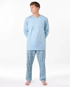 GINA pánské pyžamo dlouhé pánské, šité, s potiskem Pyžama 2025 79189P | Měsíc/Aqua 3XL, Měsíc/Aqua 4XL, Pomnenková/Bílá 3XL, Pomnenková/Bílá 4XL, Pomnenková/Bílá L, Pomnenková/Bílá M, Pomnenková/Bílá XL, Pomnenková/Bílá XXL