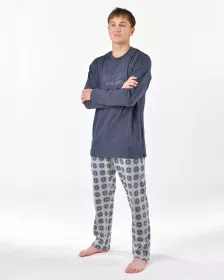GINA pánské pyžamo dlouhé pánské, šité, s potiskem Pyžama 2025 79205P GINA pánské pyžamo dlouhé pánské, šité, s potiskem Pyžama 2025 79205P