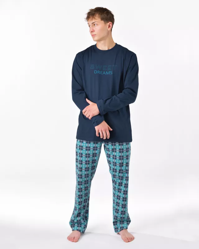 GINA pánské pyžamo dlouhé pánské, šité, s potiskem Pyžama 2025 79205P