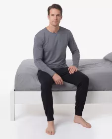 GINA pánské pyžamo dlouhé pánské, šité, jednobarevné Pyžama Bamboo 79207P | Tm. šedá/Černá L, Tm. šedá/Černá M, Tm. šedá/Černá S, Tm. šedá/Černá XL, Tm. šedá/Černá XXL