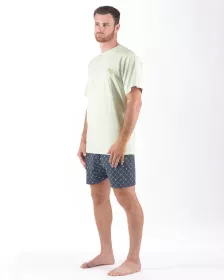 GINA pánské pyžamo krátké pánské, šité, s potiskem Pyžama 2024 79166P - měsíc sv. tyrkysová S