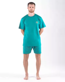 GINA pánské pyžamo krátké pánské, šité, s potiskem Pyžama 2024 79166P - měsíc sv. tyrkysová S