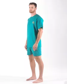 GINA pánské pyžamo krátké pánské, šité, s potiskem Pyžama 2024 79166P - měsíc sv. tyrkysová S