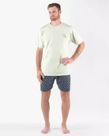 GINA pánské pyžamo krátké pánské, šité, s potiskem Pyžama 2024 79166P - měsíc sv. tyrkysová S