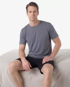 GINA pánské pyžamo krátké pánské, šité, jednobarevné Pyžama Bamboo 79204P | Tm. šedá/Černá L, Tm. šedá/Černá M, Tm. šedá/Černá S, Tm. šedá/Černá XL, Tm. šedá/Černá XXL