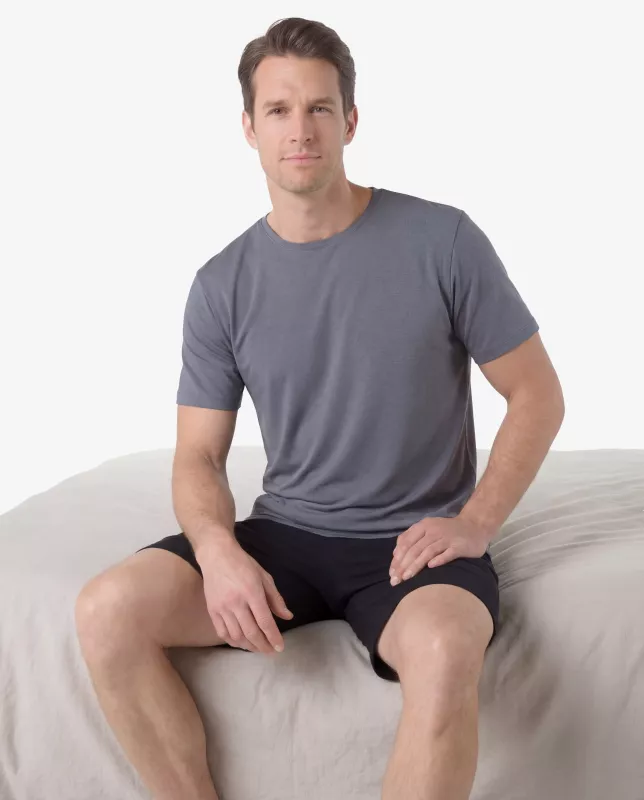 GINA pánské pyžamo krátké pánské, šité, jednobarevné Pyžama Bamboo 79204P - Tm. šedá/Černá S