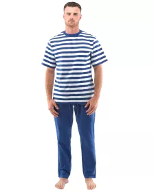 GINA pánské pyžamo triko krátký rukáv, dlouhé kalhoty, krátké, šité, jednobarevné 79140P