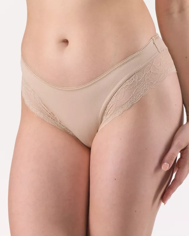 GINA Bambusové francouzské kalhotky s krajkou v nohavičkách, šité, krajka, jednobarevné, Krajka bez zařazení 14167P