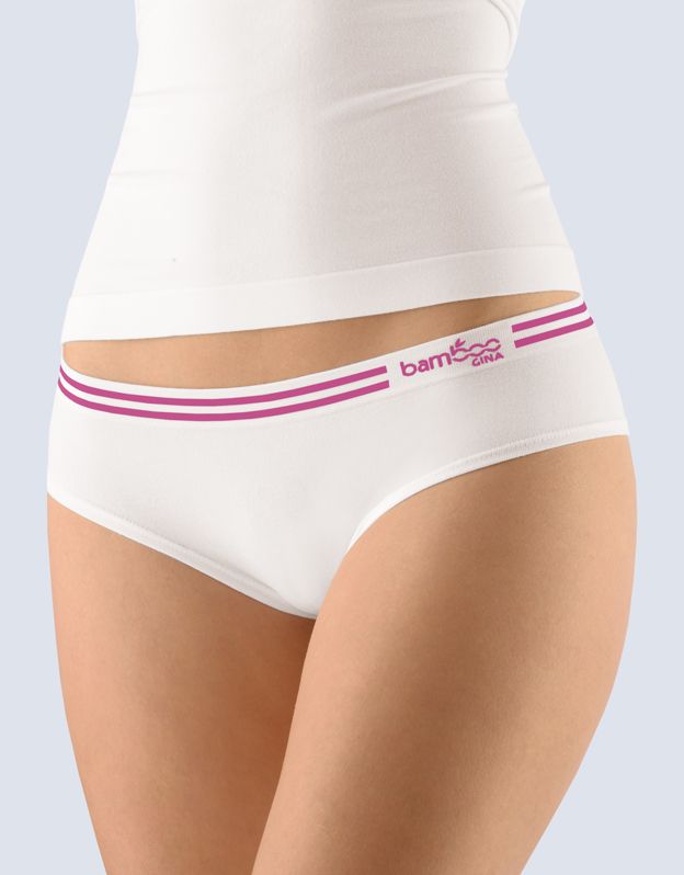 GINA dámské kalhotky francouzské, bezešvé, bokové Bamboo Cotton 04021P - bílá višňová L/XL