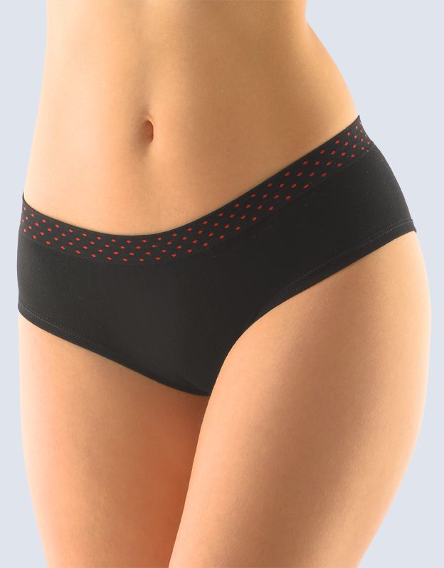 GINA dámské kalhotky francouzské, bezešvé, bokové Bamboo Dots 04025P - černá červená L/XL