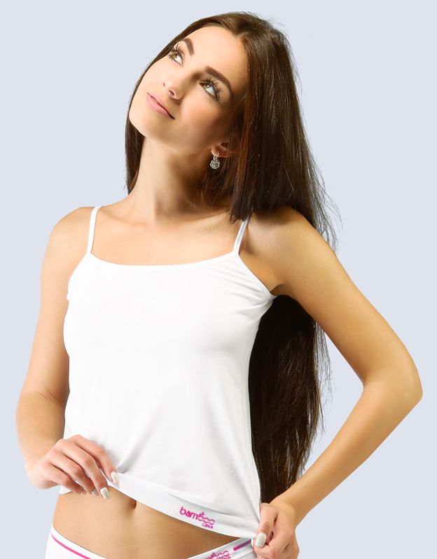 GINA dámské košilka, úzká ramínka, bezešvé, jednobarevné Bamboo Cotton 08019P - bílá višňová L/XL