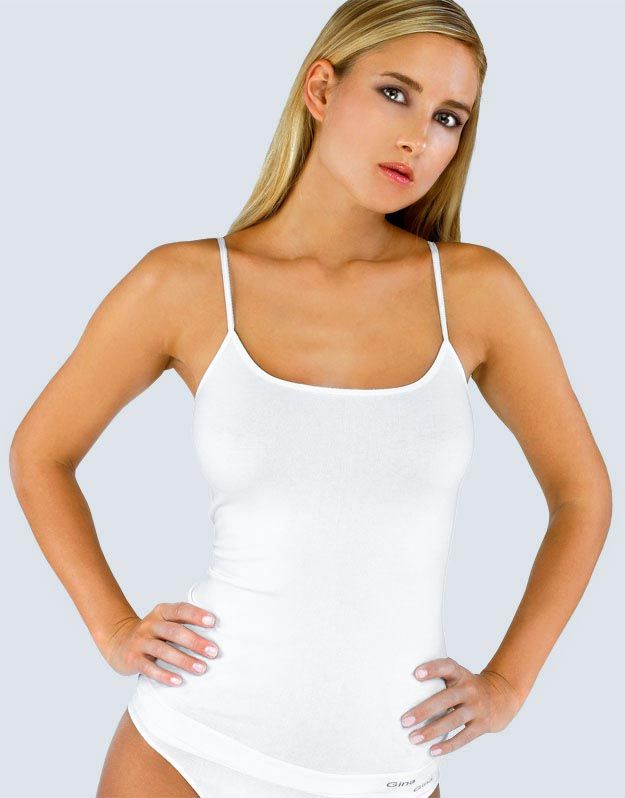 GINA dámské košilka prodloužená, úzká ramínka, bezešvé, jednobarevné MicroBavlna 08015P - bílá M/L