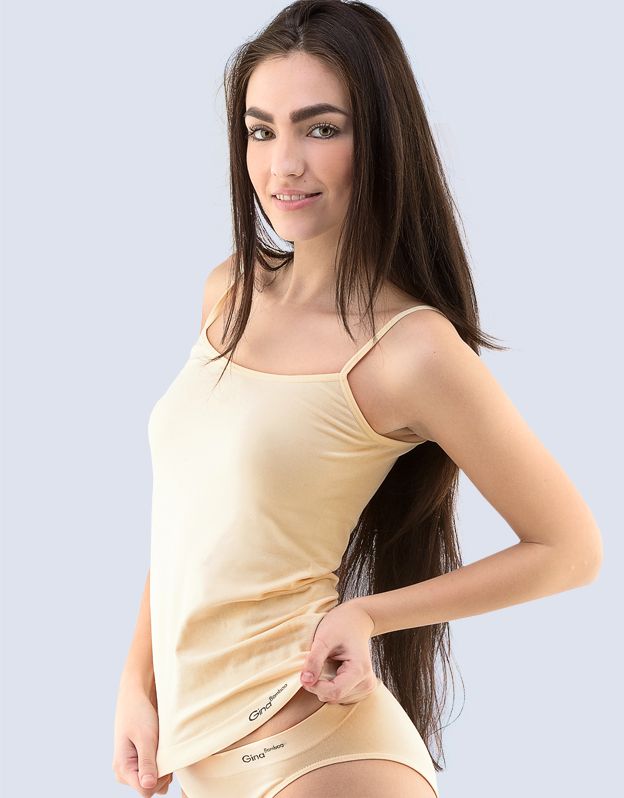 GINA dámské košilka prodloužená, úzká ramínka, bezešvé, jednobarevné Bamboo PureLine 08016P - tělová S/M