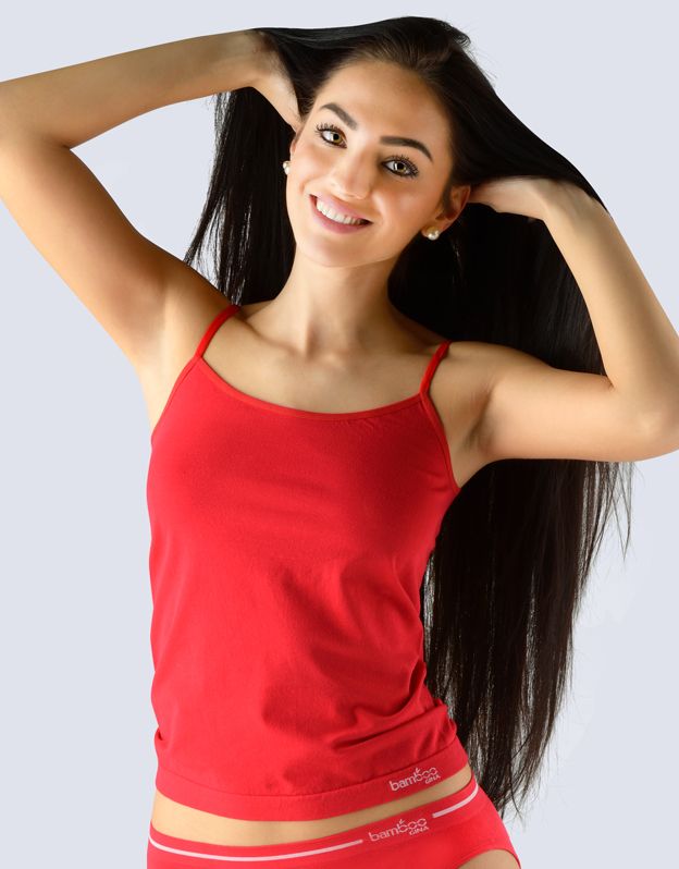 GINA dámské košilka, úzká ramínka, bezešvé, jednobarevné Bamboo Cotton 08019P - třešňová bílá L/XL