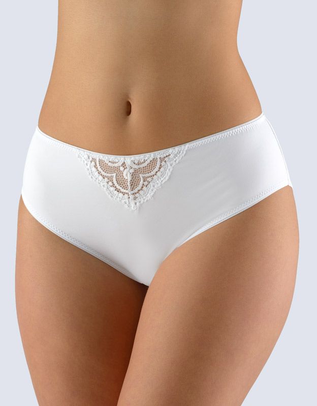 GINA dámské kalhotky klasické, širší bok, šité, s krajkou, jednobarevné La Femme 2 10171P - bílá 50/52