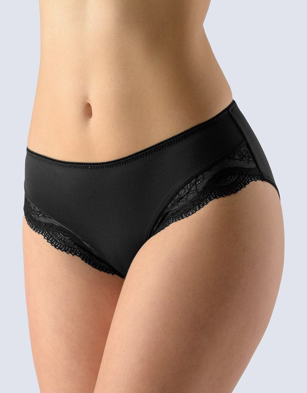 GINA dámské kalhotky klasické, širší bok, šité, s krajkou, jednobarevné La Femme 2 10203P - černá 38/40