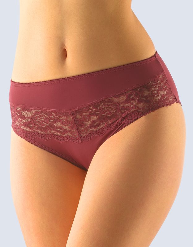 GINA dámské kalhotky klasické, širší bok, šité, s krajkou, jednobarevné La Femme 10121P - fialovohnědá 34/36