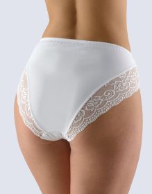 GINA dámské kalhotky klasické vyšší bok, širší bok, šité, s krajkou, jednobarevné La Femme 2 10205P | bílá 38/40, černá 38/40