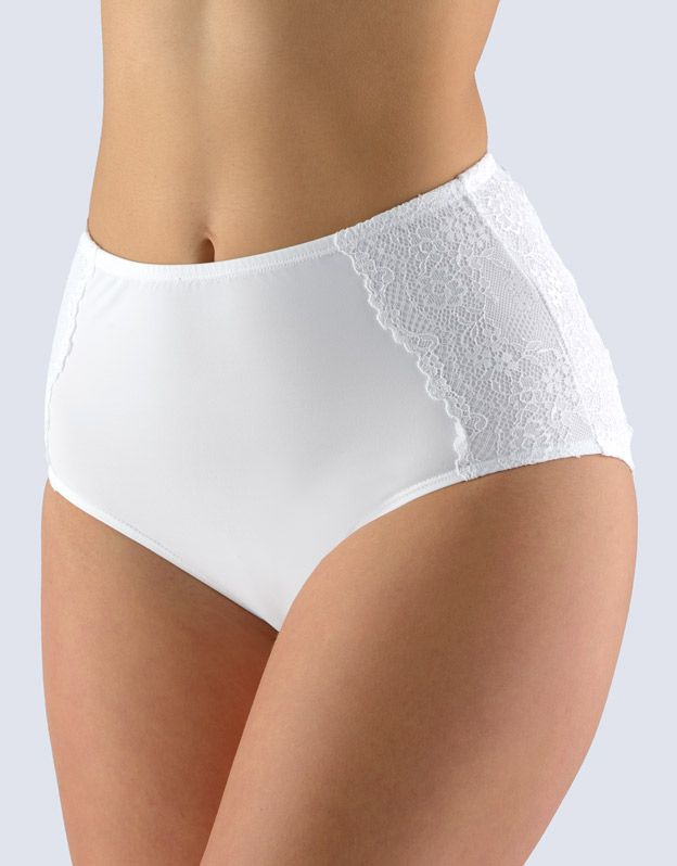 GINA dámské kalhotky klasické vyšší bok, širší bok, šité, s krajkou, jednobarevné La Femme 2 10204P - bílá 42/44