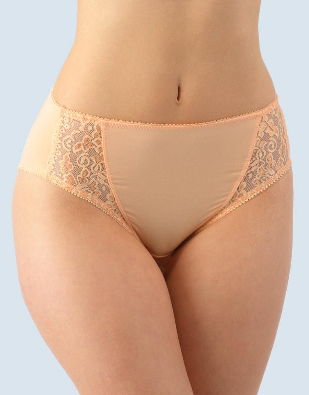 GINA dámské kalhotky klasické vyšší se širokým bokem, širší bok, šité, s krajkou, jednobarevné La Femme 10120P - lososová 42/44