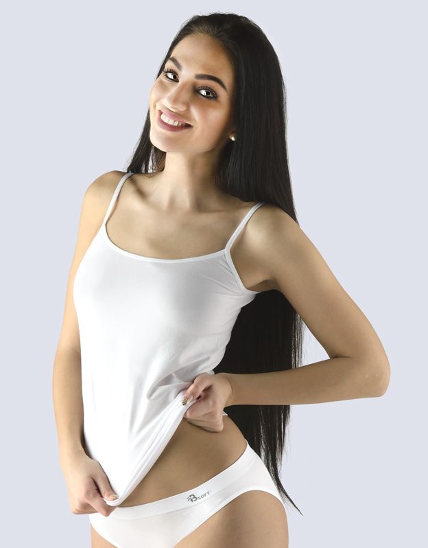 GINA dámské košilka prodloužená, úzká ramínka, bezešvé, jednobarevné Bamboo Soft 08029P - bílá M/L