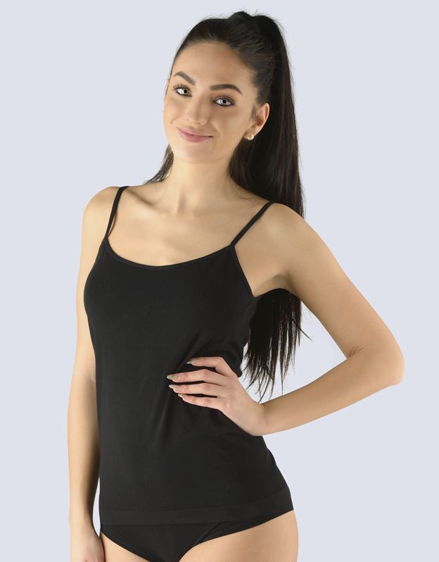 GINA dámské košilka prodloužená, úzká ramínka, bezešvé, jednobarevné Bamboo Soft 08029P - černá L/XL
