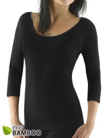GINA dámské tričko s 3/4 rukávem, dlouhý rukáv, bezešvé, jednobarevné Eco Bamboo 08023P | černá L/XL, černá M/L, černá S/M
