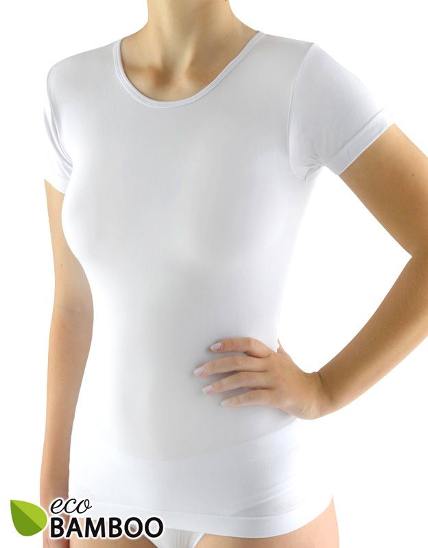 GINA dámské tričko s krátkým rukávem, krátký rukáv, bezešvé, jednobarevné Eco Bamboo 08027P - bílá M/L