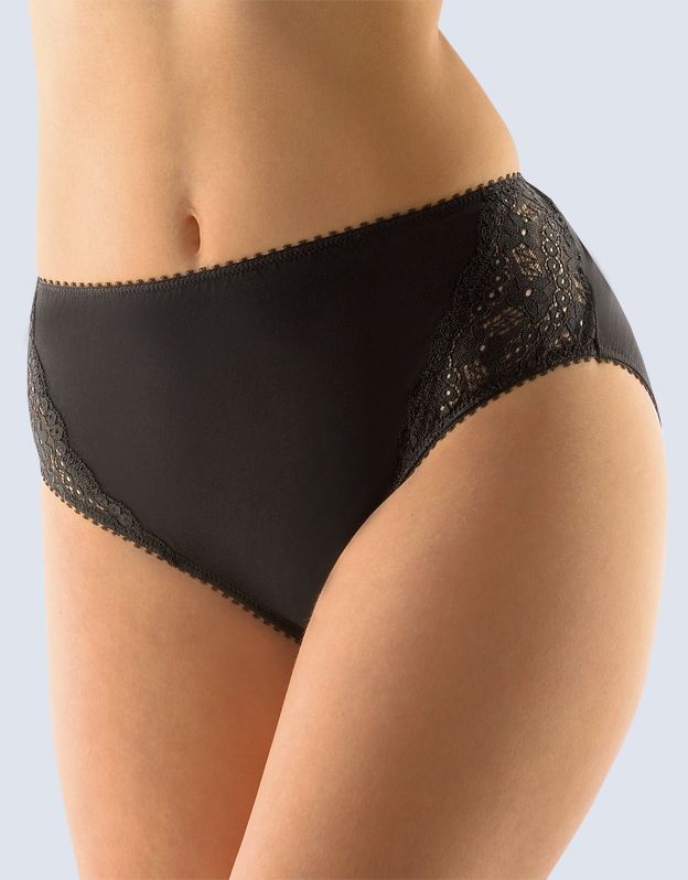 GINA dámské kalhotky klasické ve větších velikostech, větší velikosti, šité, s krajkou, jednobarevné 11055P - černá 42/44