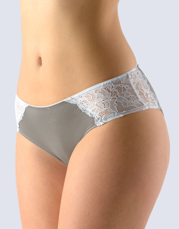 GINA dámské kalhotky francouzské, šité, bokové, s krajkou, jednobarevné La Femme 2 14138P - šedá bílá 34/36