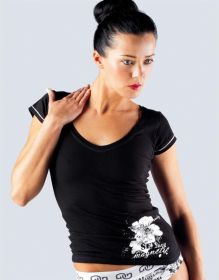 GINA dámské tričko s krátkým rukávem, krátký rukáv, šité, s potiskem Rousien 18035P | černá 34/36
